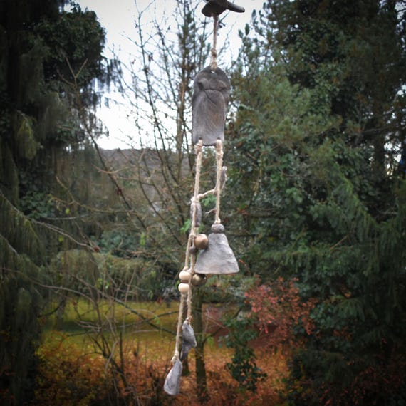 Handmade Witch Bell Hekate - Traditionally fired clay, Wicca bell & rustic wind chime - Hekates Key
