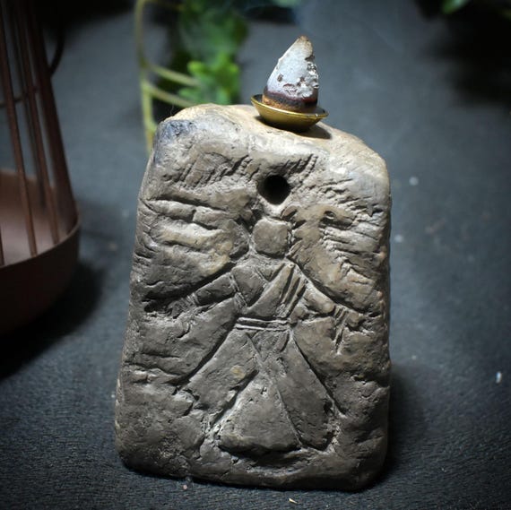 Handmade relief with backflow incense cone holder - Nordic protective symbol - straw doll relief - Item No.: RÄH029