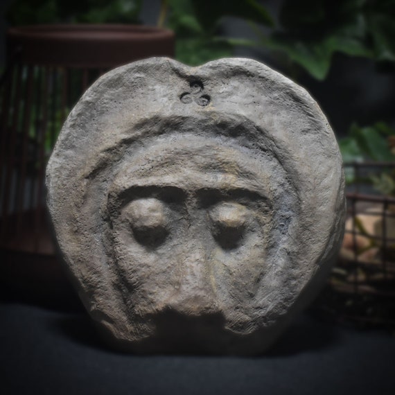 Handmade Cernunnos bust made of clay - smoke-fired - Horned God sculpture - Celtic myths