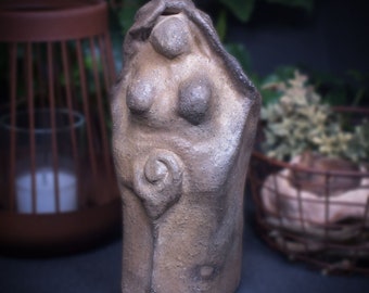 Mystical Goddess Spiral Goddess Sculpture - Magical Femininity made of Clay - Finished in Smoke Firing - Spiritual Accessory