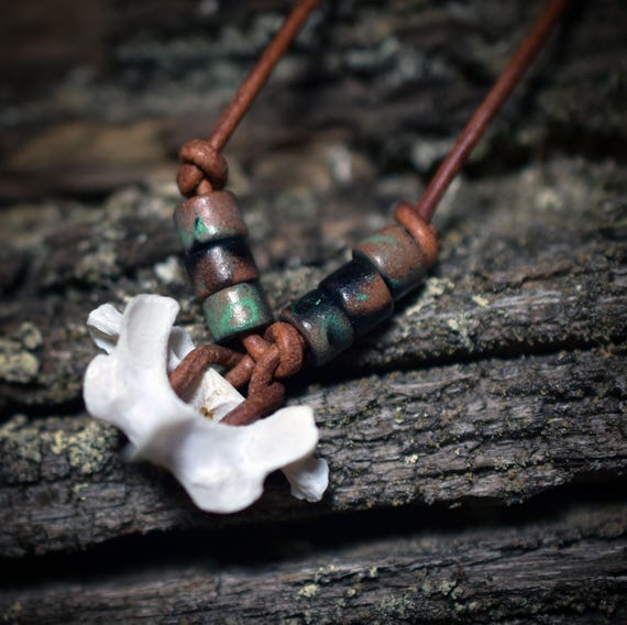 Special Collection - Shamanic Amulet with Vertebrae & Ceramic Beads on a Leather Cord – Your Natural Power Pendant - Item No.: AMU026
