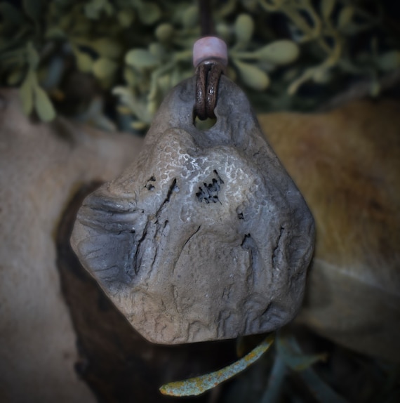Handmade amulet: Cave Art Mammoth - Unique smoke burning art for your spiritual path - with leather or cotton cord