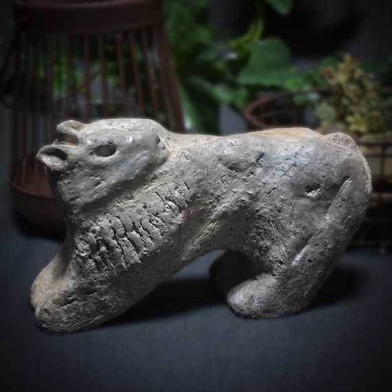 Prehistoric inspired bison sculpture – cave painting replica made from natural clay and born in smoke firing