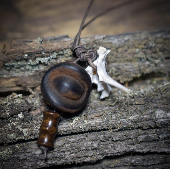 Special Collection - Shamanic Amulet with Vertebrae & Wooden Beads, on a Leather Cord – Your Natural Power Pendant - Item No.: AMU027