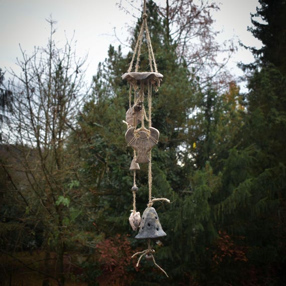 Large Witch Bell - Rustic Wind Chime - Unique Handmade Smoke Burning Art and Wicca Decoration
