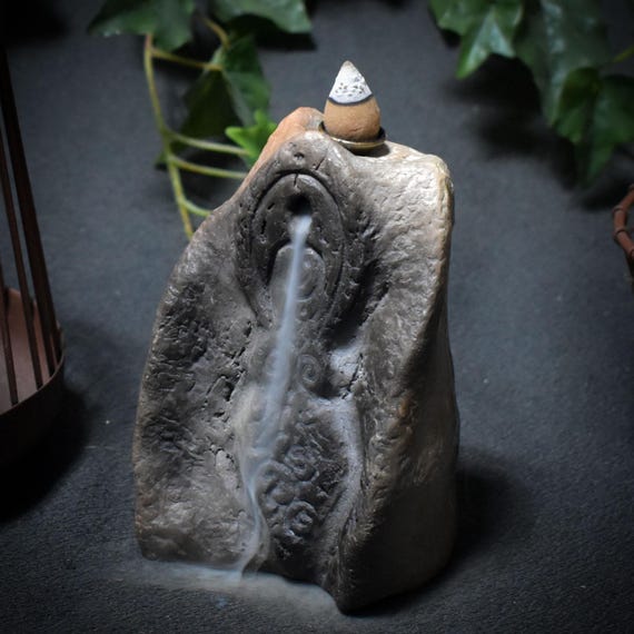 Handmade backflow incense cone holder made of traditionally fired clay - Jul Goddess - Item No.: JUL006