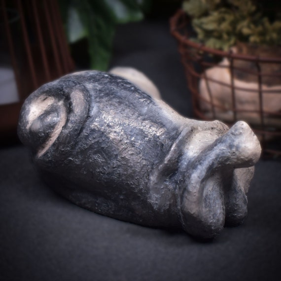 Harmonious female snail figure made of clay and born in smoke firing – Meditative art sculpture for your home