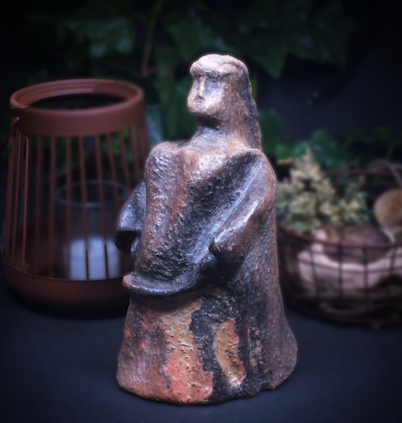 Nordic Mythology - Freya Goddess of Love Sculpture - handmade from clay, finished in smoke firing