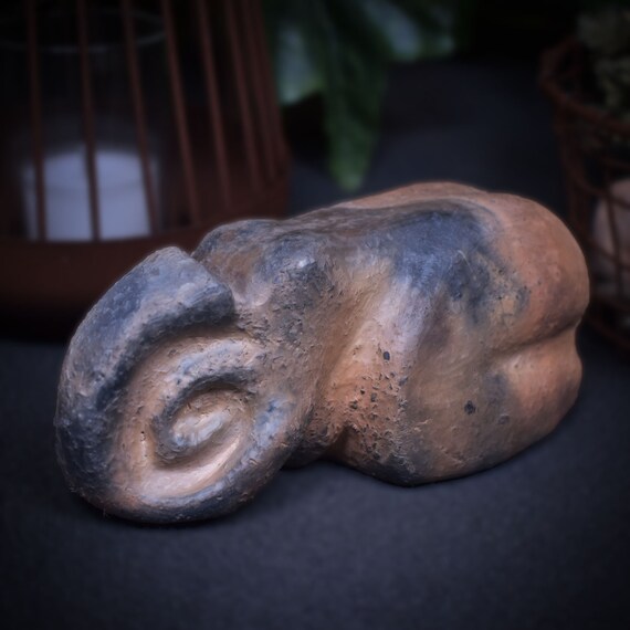 Harmonious female snail figure made of clay and born in smoke firing – Meditative art sculpture for your home