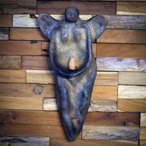 Handcrafted figure in the shape of an angel as a spiritual wall decoration with backflow incense cone holder in smoke burning art - Art.No.: RÄH030