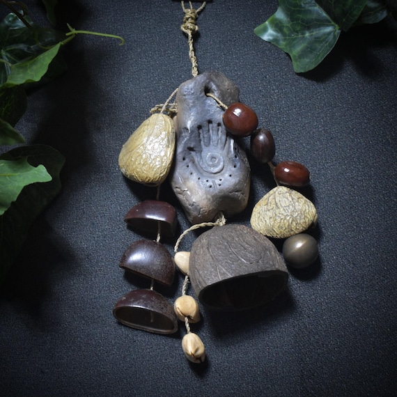 Shamanic Seed Rattle – Shaker – Clay handle with Hopi hand & seed sound bodies – spiritual ritual tool – Item No.: SRA033