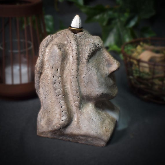 Handmade Medusa Bust with Backflow Incense Cone Holder - Traditionally fired clay for your incense ritual