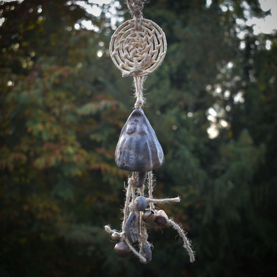 Handmade witch bell made of traditional fired clay - goddess bell, rustic wind chime - historical craftsmanship