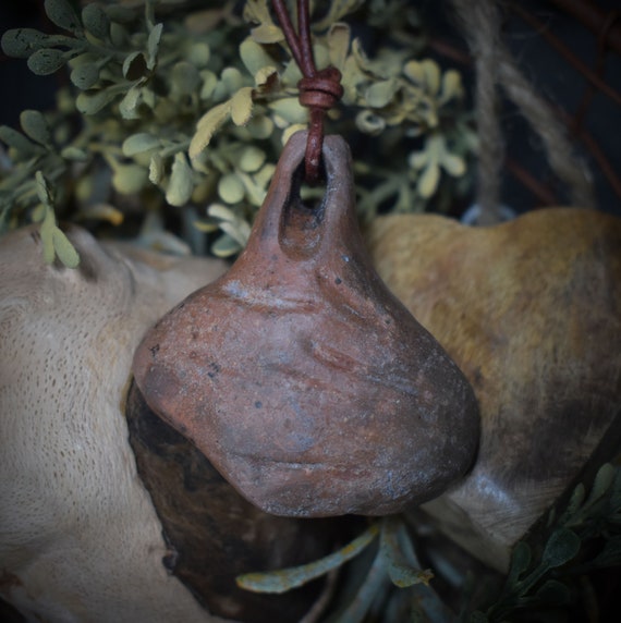 Unique lucky charm talisman made of smoke-fired clay – handmade amulet from the mystical world of Avalon