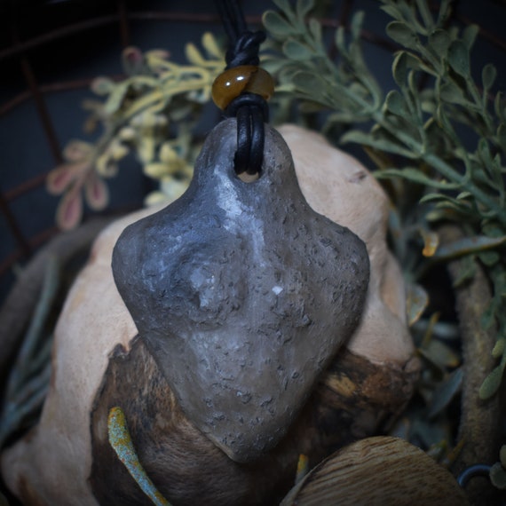 Unique handmade amulet made of smoke-fired clay – Spiritual lucky charm and fertility goddess pendant