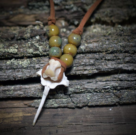 Special Collection - Shamanic Amulet with Vertebrae/Ceramic Beads/Faux Leather Cord – Your Natural Power Pendant - Item No.: AMU031