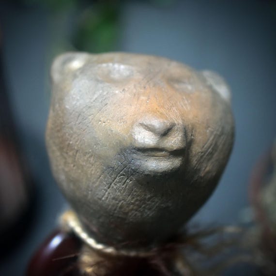 Power of the Forest – Shamanic Rattle with Bear Head – Clay Sounding Body – Spiritual Ritual Tool – Item No.: SRA046