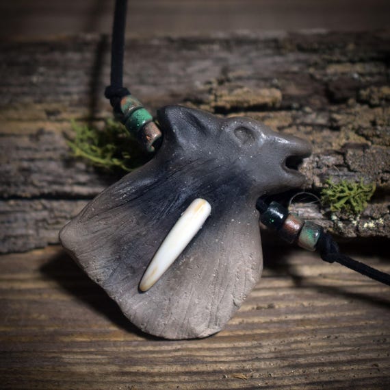 The Power of the Wolf – Traditional smoke-burning amulet on an adjustable faux suede cord with ceramic beads - Item No.: AMU060