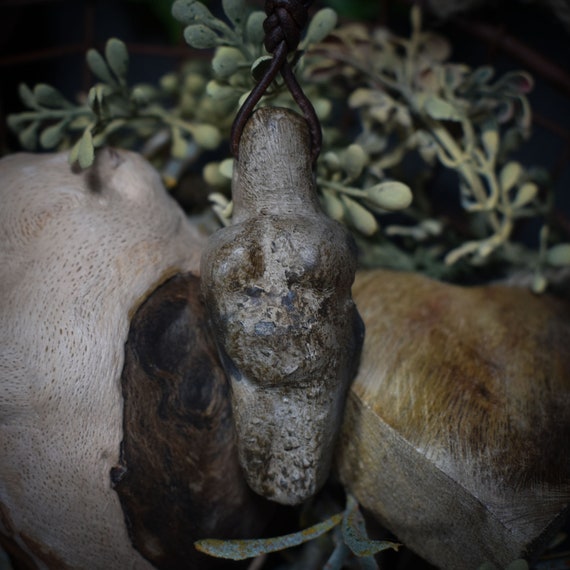 Unique handmade amulet made of smoke-fired clay – Spiritual lucky charm and fertility goddess pendant