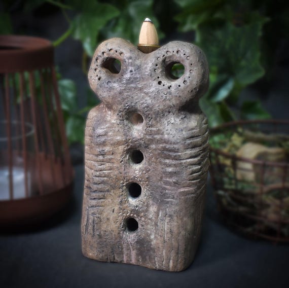 Backflow Incense Cone Holder - Handcrafted Tel Brak Eye Idol Art - Traditionally Fired Clay