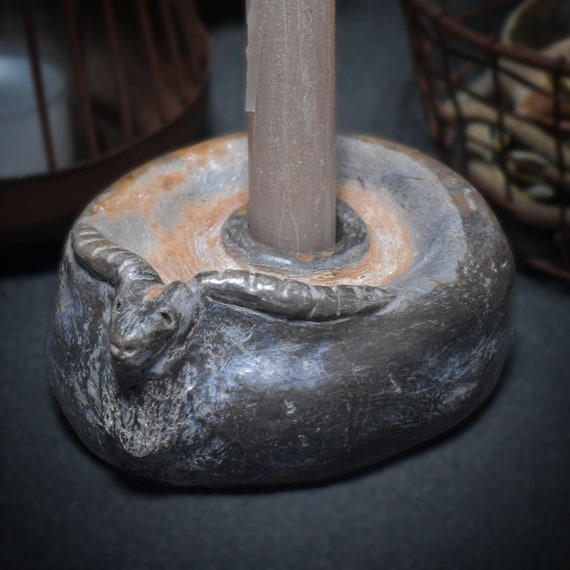 Handmade clay antelope candle holder - smoke-fired – Spiritual shamanism symbolism