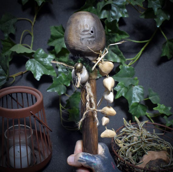 Shamanic rattle for Yule and Rauhnacht rituals - with rune Dagaz and deer symbol - Art.No.: SRA050