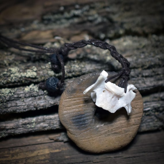 Special Collection - Shamanic Amulet with Vertebrae/Donut made of Clay/Glass Beads – Your Natural Power Pendant - Item No.: AMU030