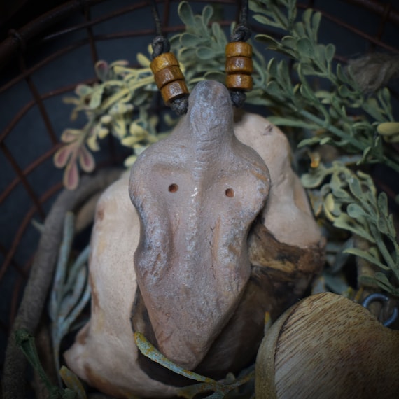 Unique handmade amulet made of smoke-fired clay – Spiritual lucky charm and fertility goddess pendant
