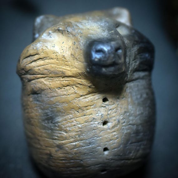 Power Animal Fox – Shamanic Hand Rattle made of traditionally fired clay - Item No.: SRA048