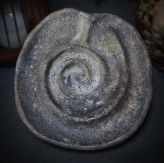 Rustic ceramic bowl with tree of life - handmade altar decoration - traditional smoke-fired art