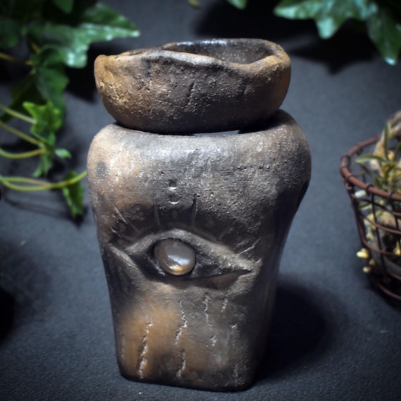 4-in-1 ritual vessel with the All-Seeing Eye – incense burner, fragrance lamp, tealight holder & incense bowl in smoke burning technique - Item No.: RÄG027