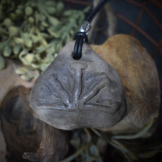 Handmade smoke fire art - Traditionally fired clay lucky charm amulet talisman with Imbolc symbol with leather or cotton strap