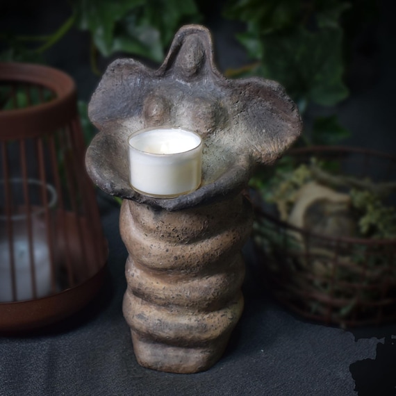 Handmade Bee Goddess Ceramic - Tealight Holder & Incense Holder - Traditionally Fired Clay