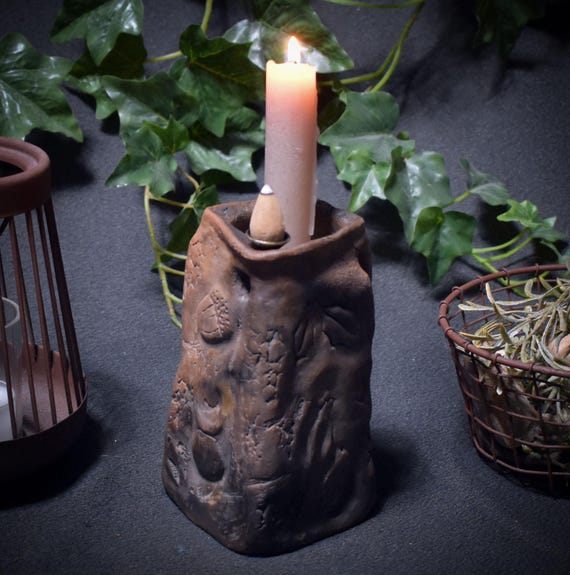 Light of the Great Goddess – archaic candle and backflow incense cone holder/smoke burning art – pagan Christmas – Item No.: JUL005