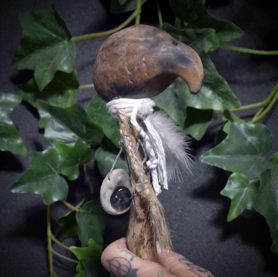 Ritual Staff Clarity – Eagle Head made of traditionally fired clay with rock crystal - Item No.: RST029