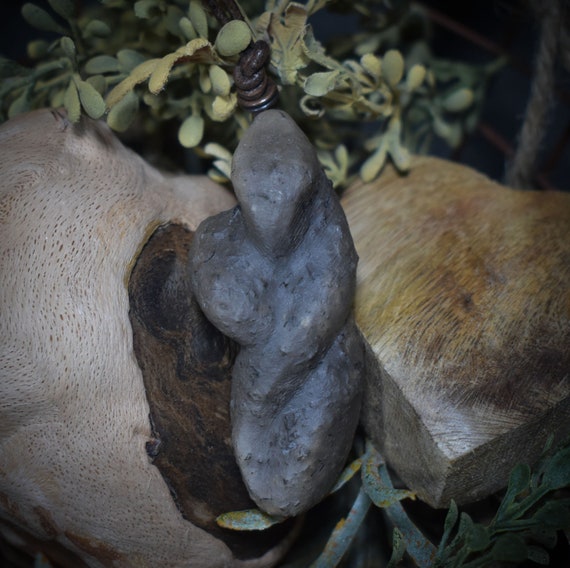 Unique handmade amulet made of smoke-fired clay – Spiritual lucky charm and fertility goddess pendant