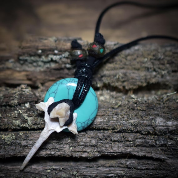 Special Collection - Shamanic Amulet with Vertebrae/Turquoise/Pearls, Cotton Cord – Your Natural Power Pendant - Item No.: AMU028