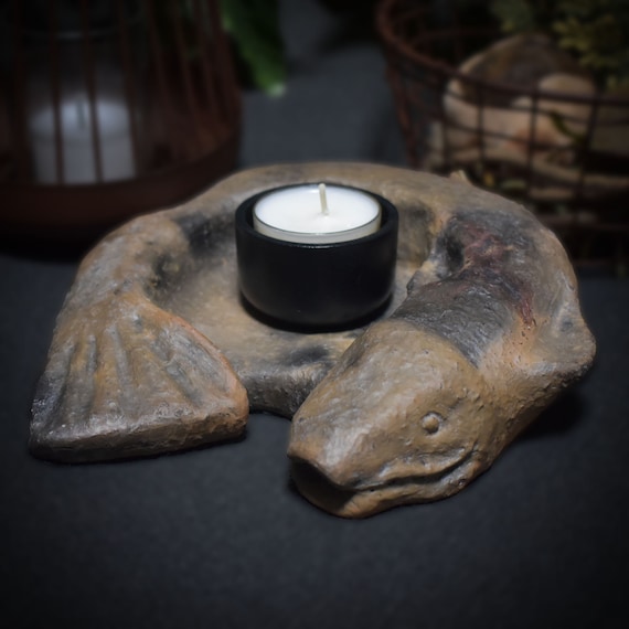 Handmade tealight holder made of traditionally fired clay – Spiritual fish for a pleasant living ambience