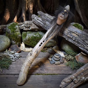 Ritual staff, third eye, shaman, branch wood, ceramic staff, wool, altar, ceremony, nature spirituality RST053