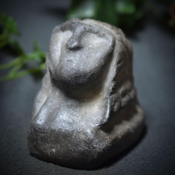 Prehistoric inspired bust of Venus of Brassempouy - smoke-fired clay sculpture - Item No.: SKU039