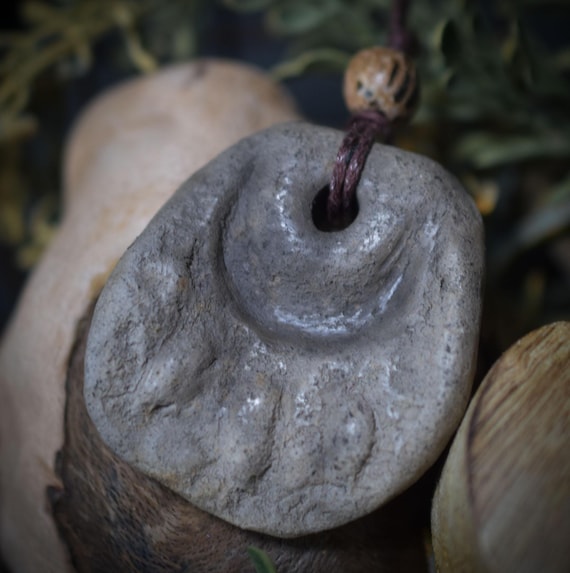 Handmade Wicca Blessing - Amulet made of traditionally fired clay with leather or cotton cord