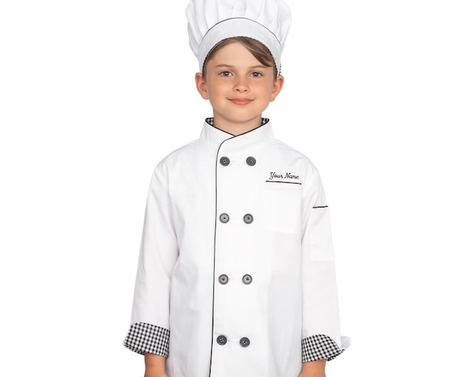 Personalized Kids Chef Jacket with Hat | Halloween Play Costume | Kids Chef Coat Hat | Embroidered Chef Jacket