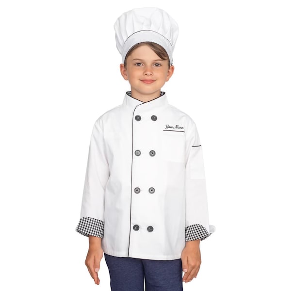 Veste de chef personnalisée avec chapeau pour enfants | Déguisement d'Halloween | Chapeau de chef pour enfants | Veste de chef brodée