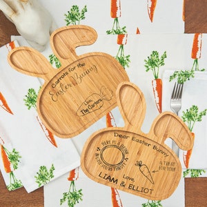 Personalized Custom Treats Carrots for the  Easter Bunny Laser Engraved Bamboo Wooden Plate | Custom Easter Plate