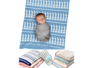Custom Personalized Knit Name Reversible Baby Blanket | Baby Name Blanket
