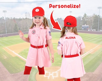 Rockford Peaches AAGPBL Baseball Dress | Halloween Costume Cosplay for Women | Baseball Costume Dress | Rockford Dress and Hat and Belt