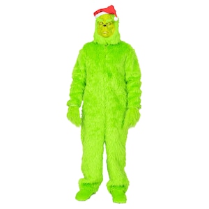 Fun Green Monster Costume| Mean Christmas Costume with Santa Hat | Halloween Costume | Holiday Costume | Christmas Villain