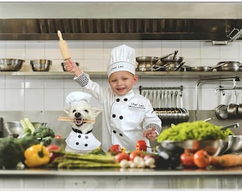 Personalized Kids Chef Jacket with Hat | Halloween Play Costume | Kids Chef Coat Hat | Embroidered Chef Jacket