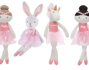 Personalized Knit Plush Doll Ballerinas-  Bunny, Unicorn or Ballerina with your child's name