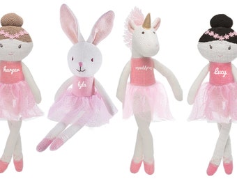 Personalized Knit Plush Doll Ballerinas-  Bunny, Unicorn or Ballerina with your child's name